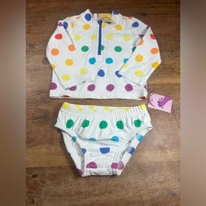 NWT Primary Rainbow Dot Rash Guard & Swim‎ Diaper 3-6 months